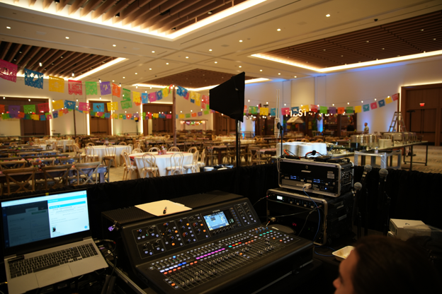 Behind the mixing desk in Las Vegas.